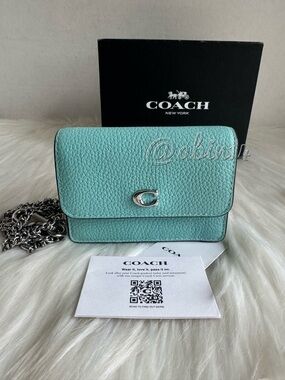 NWT Coach Leather Flap Card Case with Chain Strap